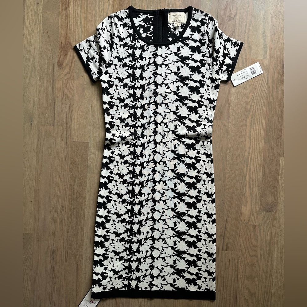 NWT Nicole Miller Artelier Black & White Knit Sheath Dress